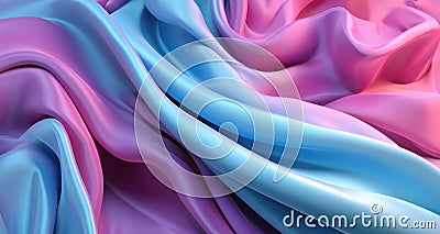 Dynamic motion silk fabric flowing forming blue and pink background. Stock Photo