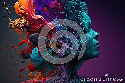 Dynamic Multicolored Ink Explosion: A Burst of Chaos and Creativity Stock Photo