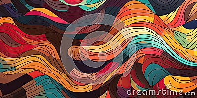 Dynamic multicolored waves abstract trippy background on dark Stock Photo