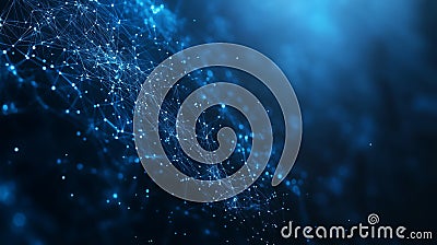 Dynamic network of connected points creates an abstract, immersive digital landscape Stock Photo