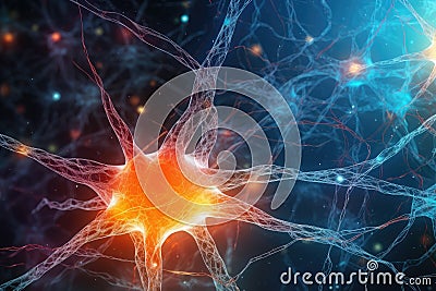 Dynamic Neural Connections: Active Nerve Cells and Electrical Activity in a Neuronal Network Stock Photo