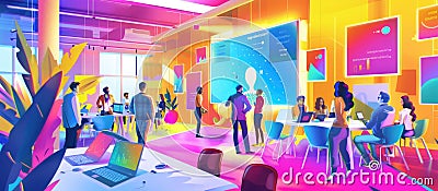 Dynamic Office with AI Presenting Data-Driven Strategies AIG60 Stock Photo