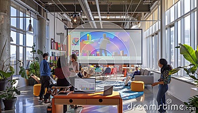 Dynamic Office with AI Presenting Data-Driven Strategies AIG60 Stock Photo