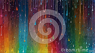 A dynamic painting of colorful raindrops cascading from a soft gradient background, enchanting the viewer Stock Photo
