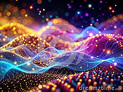 Dynamic Particle Wave Abstract Digital Point Cloud Background Birds Eye Perspective for Futuristic Design Inspiration Stock Photo