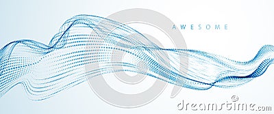 Dynamic particles sound wave flowing. Dotted curves vector abstract background. Vector Illustration