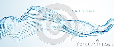 Dynamic particles sound wave flowing. Dotted curves vector abstract background. Vector Illustration