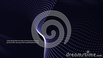 Dynamic particles wave flowing over dark. Beautiful wave shaped array of glowing dots. Stock Photo