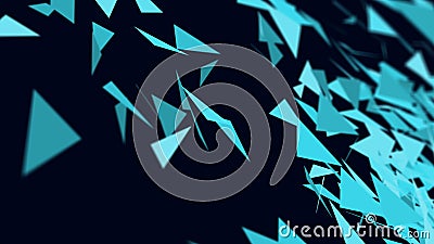 Dynamic pattern background of blue polygons that twist and turn slow in chaotic manner and at the same time the camera moves to Stock Photo