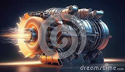 Dynamic and powerful illustration of a turbocharged engine Cartoon Illustration