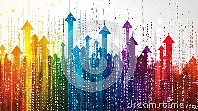 Dynamic progress graph displays multiple colorful arrows pointing upwards representing various aspects growth and Stock Photo