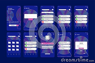 Dynamic Psychedelic Holographic Wire Signal Transmitter Gradient Color Storage Management App UI Kit Template Stock Photo