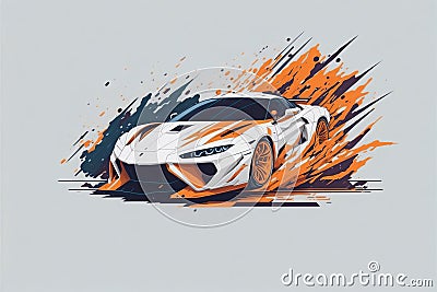 Dynamic racing car in splashes. Extreme sport illustration. Cartoon Illustration