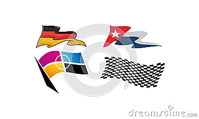 Dynamic Racing Flag Template Set Vector Illustration