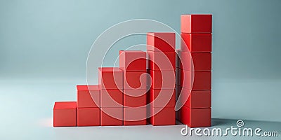 Dynamic Red Geometric Forms Abstract Architecture Illustration Featuring Escalating Building Blocks Evoking Growth and Stock Photo