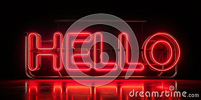 Dynamic Red Neon Hello Text Animation with Looping Stroke Effect on a Black Background for Conceptual Photography or Stock Photo