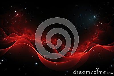 Dynamic red particle wave and light abstract background with sparkling shining dots and stars Stock Photo