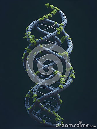 Dynamic representation of a DNA helix merging with nature's elements. AI Generated Stock Photo