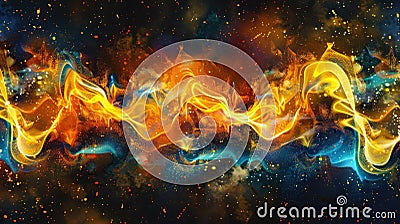 Dynamic representation of sound waves creates a music equalizer effect with colorful frequencies on a dark background, Ai Stock Photo