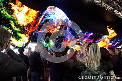 Dynamic rollable oled display changing colors Editorial Stock Photo