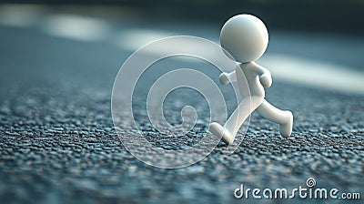 In a dynamic running pose, a minimalist metallic figure is set against a smooth, reflective background. The streamlined Stock Photo