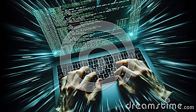 Dynamic Coding Environment with Laptop and Motion Blur Stock Photo