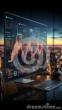 Dynamic screen pairs financial with vivid graph, illustrating data driven insights attractively Stock Photo