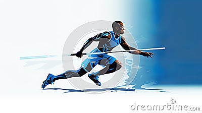 The dynamic silhouette style depicts a male javelin competitor in action. Stock Photo