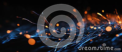 Dynamic spark particle simulation showcasing realistic physics against a black background Stock Photo