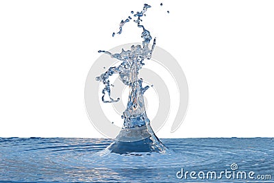 A dynamic splash of water creating an artistic shape against a white background. 3d rendering Stock Photo