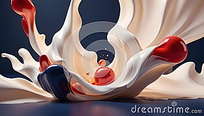 A dynamic splash of white liquid intertwines with colorful spheres, creating an abstract and artistic composition Vector Illustration