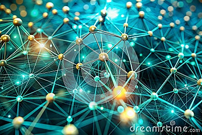 Dynamic Teal Abstract Neural Network Background for Deep Learning and Artificial Intelligence Visualization Stock Photo