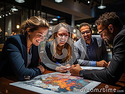 Dynamic team brainstorming their innovative entrepreneurial project Stock Photo