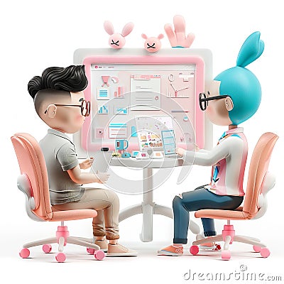 Dynamic team structures in agile management setting, collaborative workspace, workflow diagrams on display Cartoon Illustration