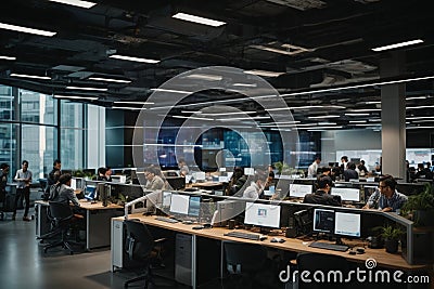 Dynamic Tech Hub - Innovation in Action - Generated using AI Technology Stock Photo