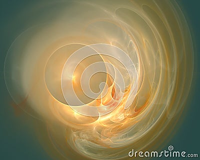 Dynamic tunnel of shiny yellow circles, spirals and trails. Fluid vortex, burning helix or spiral sucking the hearth. Stock Photo