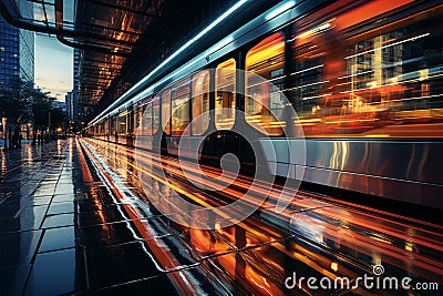 Dynamic urban commute Metros motion blur encapsulates city energy Stock Photo