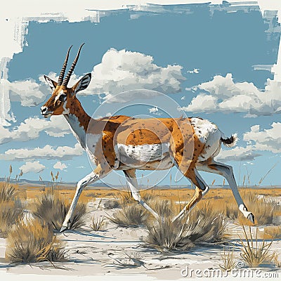 Model of a swift pronghorn antelope sprinting, AI generated Stock Photo
