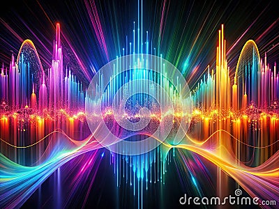 Dynamic Visualization of Audio Frequencies An 8K Abstract Art Display of Musics Sonic Spectrum Rhythms and Waveforms Stock Photo