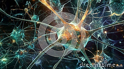 Dynamic visualization of big data and ai neural networks and innovative tech in cyberspace Stock Photo
