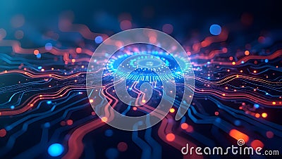 A dynamic visualization of data streams flowing through a digital interface Stock Photo