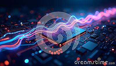 A dynamic visualization of data streams flowing through a digital interface Stock Photo