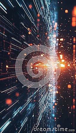 Dynamic visualization of data transforming into vibrant imagery and text in the digital era Stock Photo