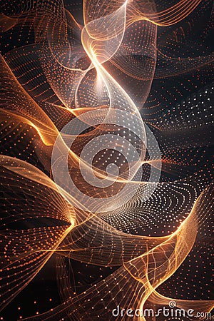 Dynamic Visualization of Glowing Particles in an Intricate Network Structure on Dark Gradient Stock Photo