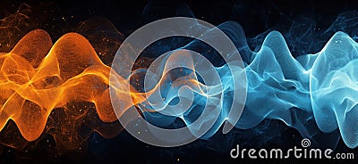 Dynamic Waveforms in Orange and Blue Colors Representing Energy Flow and Motion, copy space for text Stock Photo