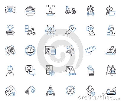 Dynamics line icons collection. Energy, Movement, Motion, Flow, Impulse, Force, Vibration vector and linear illustration Vector Illustration