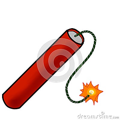 Dynamite bomb illustration with burning fuse ready to explode with white background Cartoon Illustration