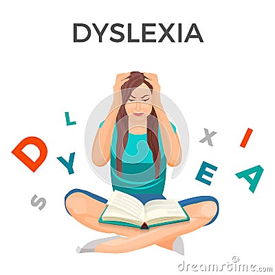 Dyslexia mental disorder conceptual vector illustration with woman Vector Illustration