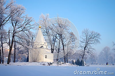 Dzerzhinsky, Russia - December, 2016: Ugresha Monastery in a foggy winter day Editorial Stock Photo