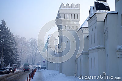 Dzerzhinsky, Russia - December, 2016: Ugresha Monastery in a foggy winter day Editorial Stock Photo